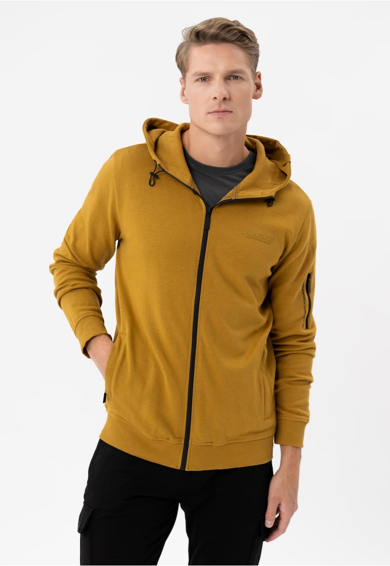 Hanorac cu gluga din bumbac - cu fermoar - buzunare - buzunar de umar - uni - Regular Fit - B-Piter - galben - Galben