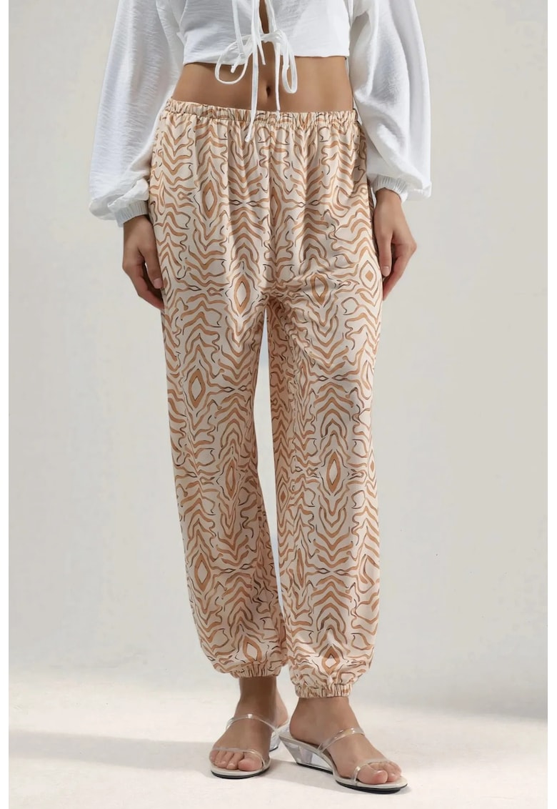 Pantaloni de dama - talie joasa - imprimeu - textil