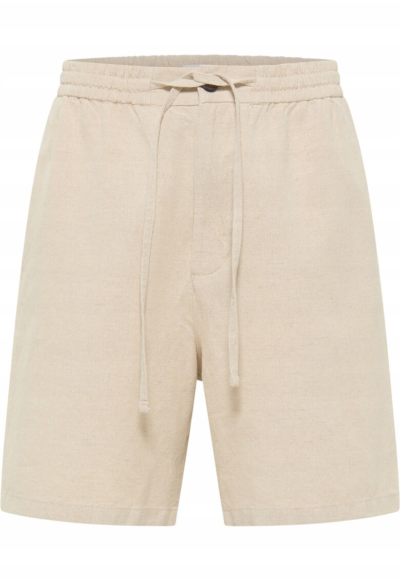Pantaloni Scurti Barbati - Linen Jogger Shorts - Regular Fit - Lungime Scurta - 5 Buzunare - Talie Medie - Cu Fermoar - Bumbac - 34 USA - Krem