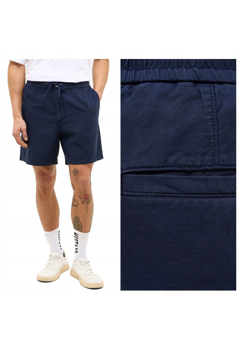 Pantaloni Scurti Barbati - Linen Jogger Shorts - Regular Fit - Lungime Scurta - 5 Buzunare - Talie Medie - Cu Fermoar - Bumbac - 34 USA - Albastru