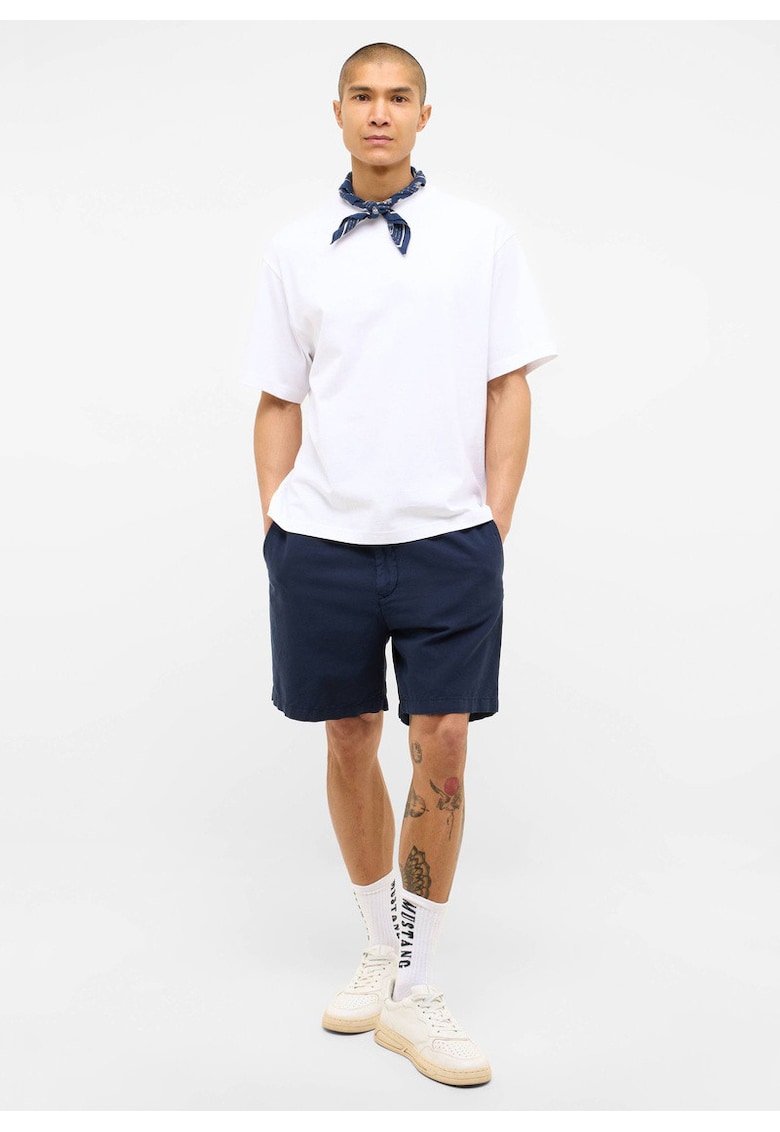 Pantaloni Scurti Barbati - Linen Jogger Shorts - Regular Fit - Lungime Scurta - 5 Buzunare - Talie Medie - Cu Fermoar - Bumbac - 34 USA - Albastru