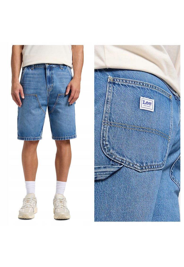 Blugi Scurti Barbati - DBL Knee Carpenter Short - Regular Fit - Denim Accent - Lungime Scurta - 5 Buzunare - Fermoar - Bumbac - 34 USA - Albastru