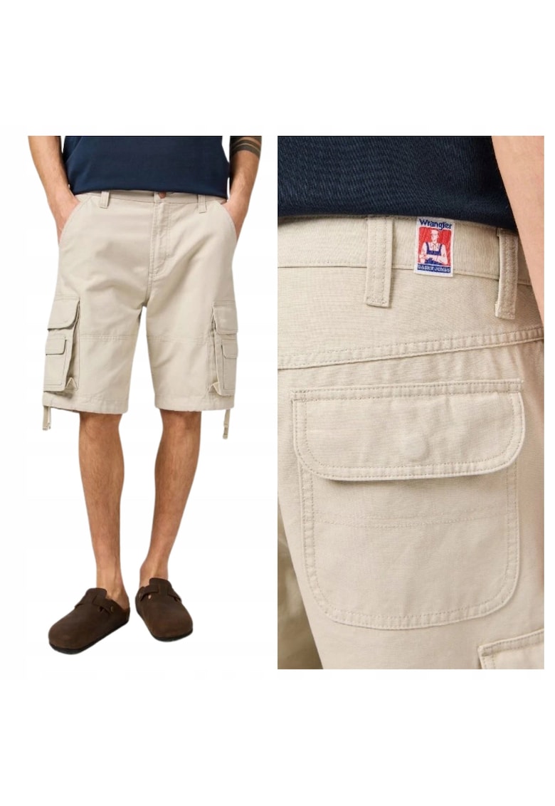 Pantaloni Scurti Barbati - CJ Cargo Shorts - Regular Fit - Lungime Scurta - 5 Buzunare - Talie Medie - Cu Fermoar - Bumbac - 34 USA - Krem