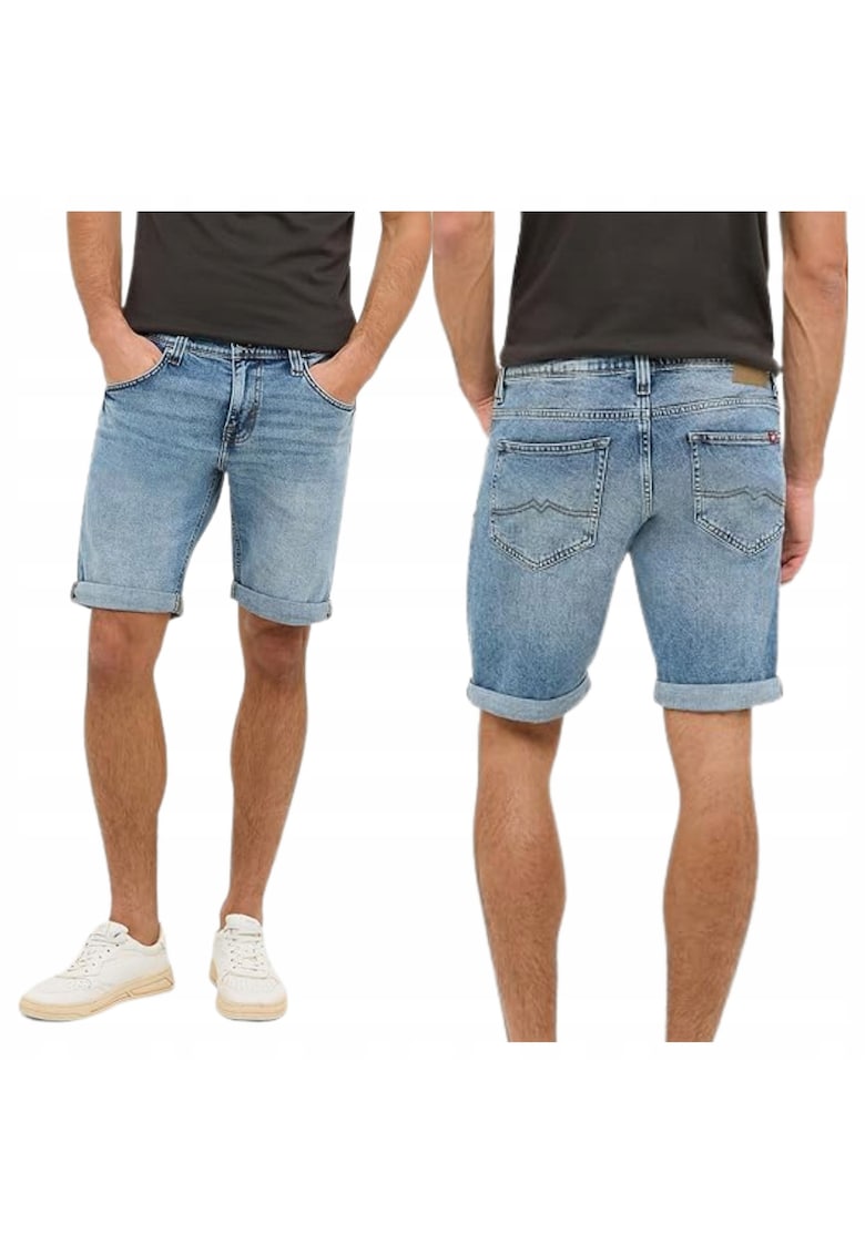 Blugi Scurti Barbati - Style Chicago - Regular Fit - Denim Accent - Lungime Scurta - 5 Buzunare - Fermoar - Bumbac - 34 USA - Albastru