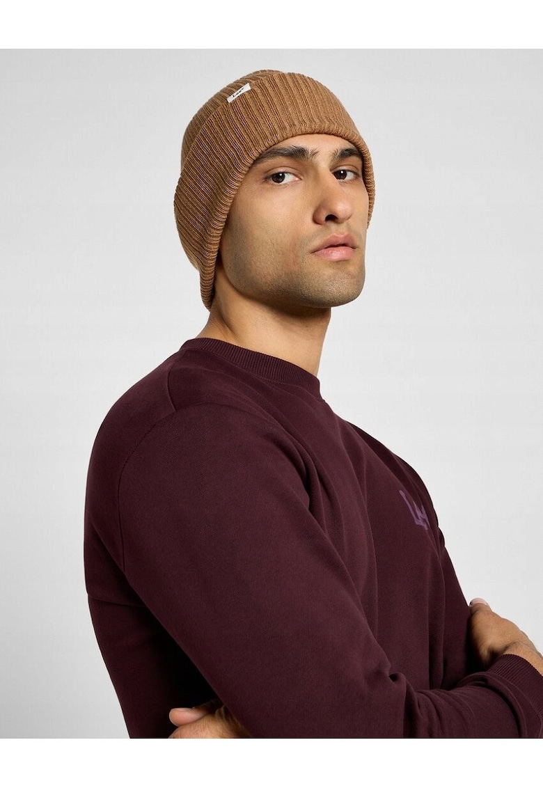 Caciula Barbati - Ribbed Beanie - Regular Fit - Cu Logo - Sezonul Toamna-Iarna - Cald Si Confortabil - Material Tricotat Reiat - Bumbac - UNI INTL - Bej