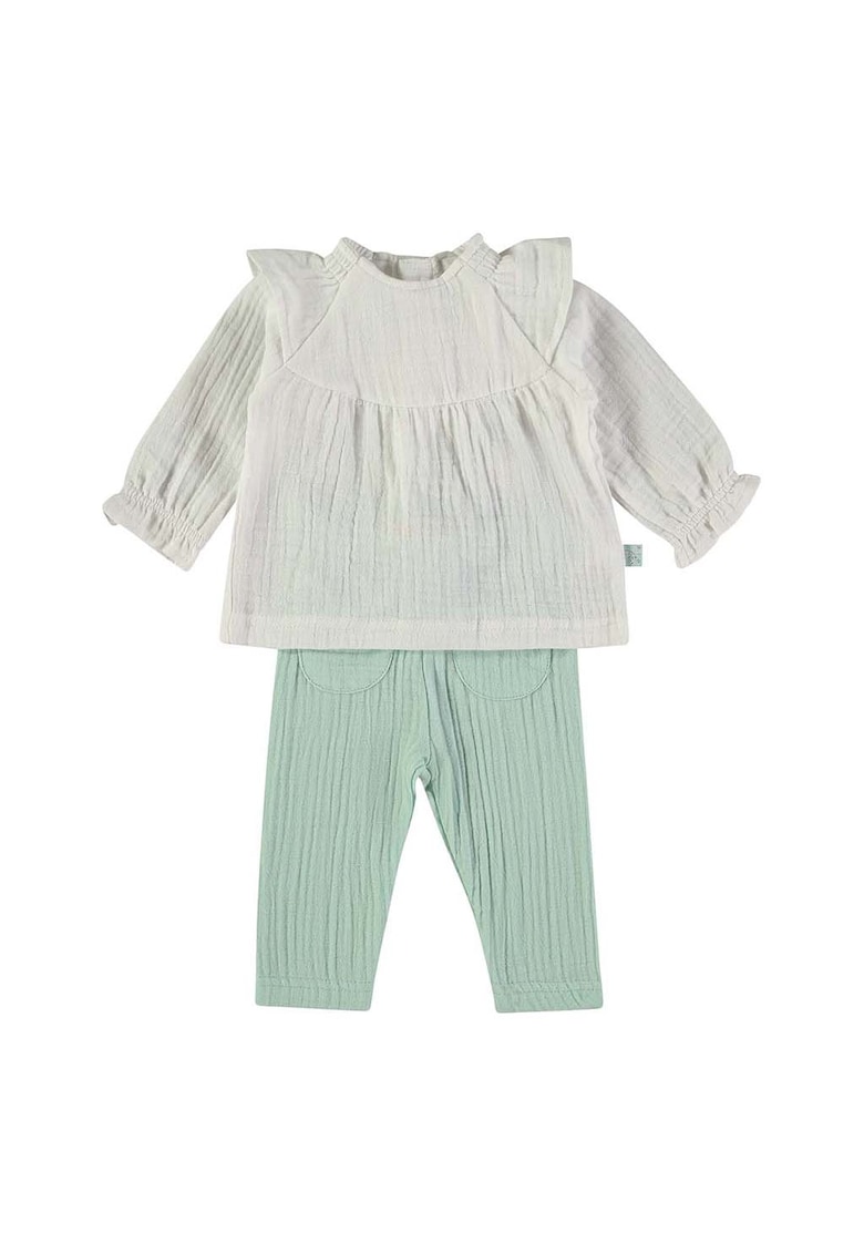 Set de bluza din bumbac si pantaloni - Verde pastel/Gri marmorat