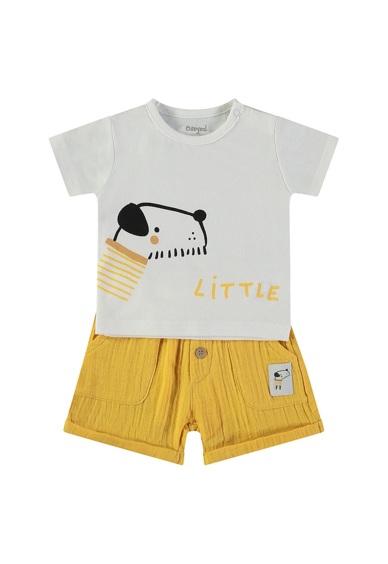 Set de tricou din bumbac si pantaloni scurti - Gri deschis/Galben sofran