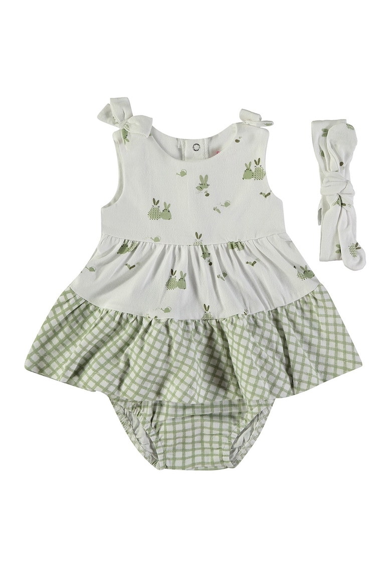 Rochie cu chiloti si bentita - Gri deschis/Verde sparanghel