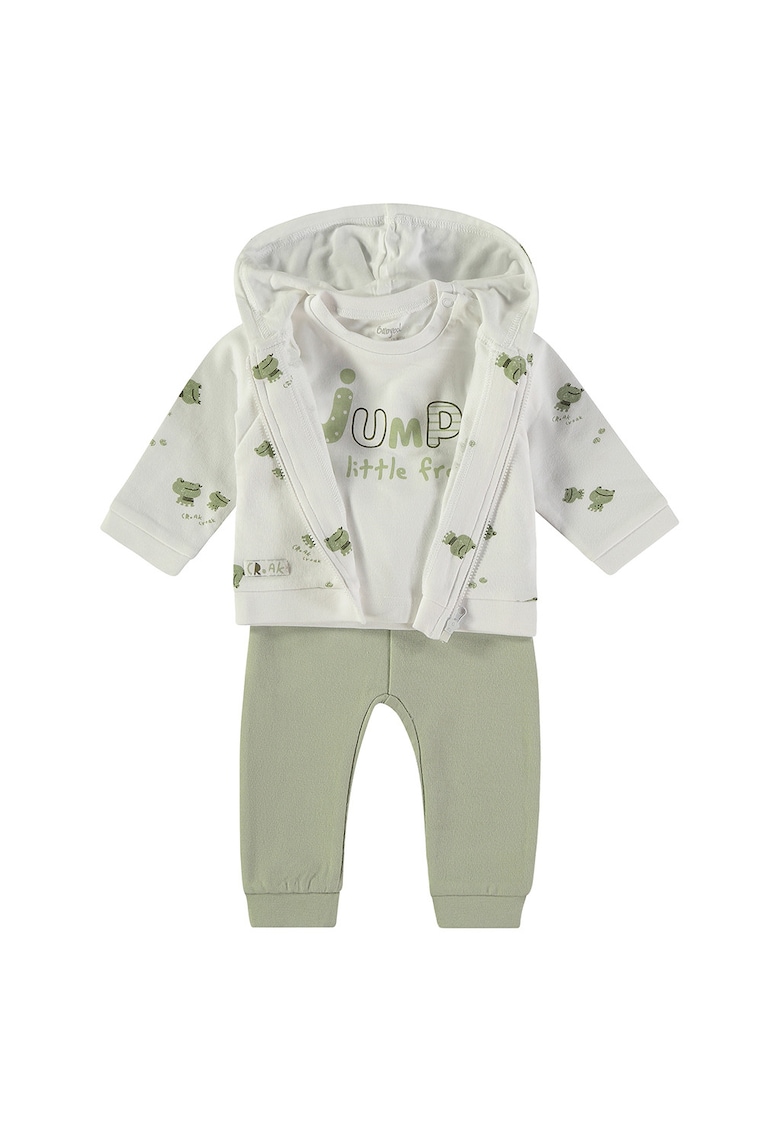 Set de imbracaminte din bumbac cu imprimeu - 3 piese - Gri deschis/Verde sparanghel