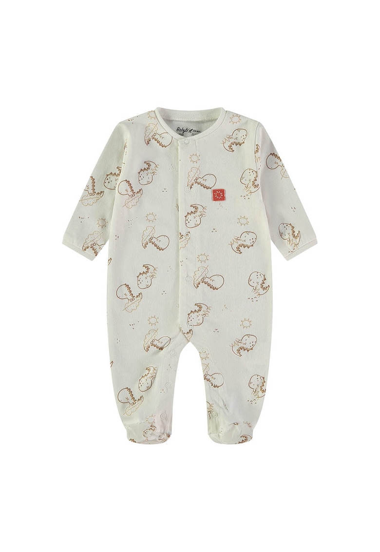 Salopeta din bumbac cu imprimeu dinozauri - Grej