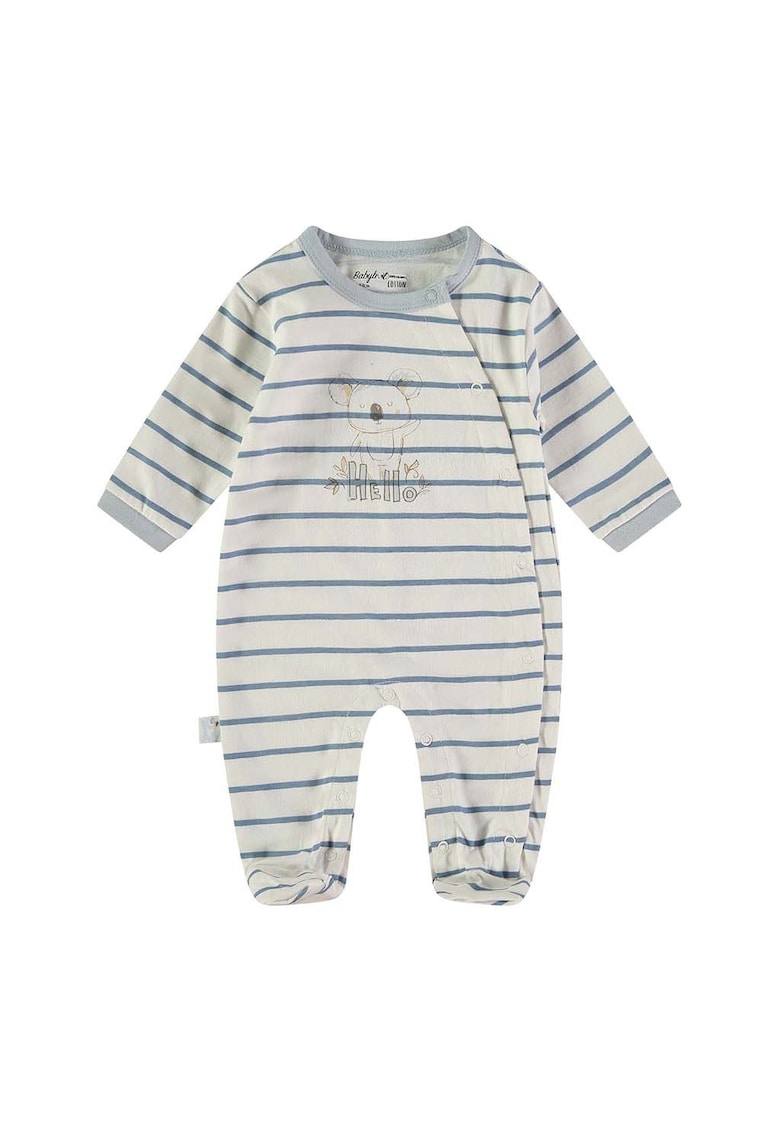 Salopeta cu botosei din bumbac si dungi - Albastru prafuit/Gri marmorat