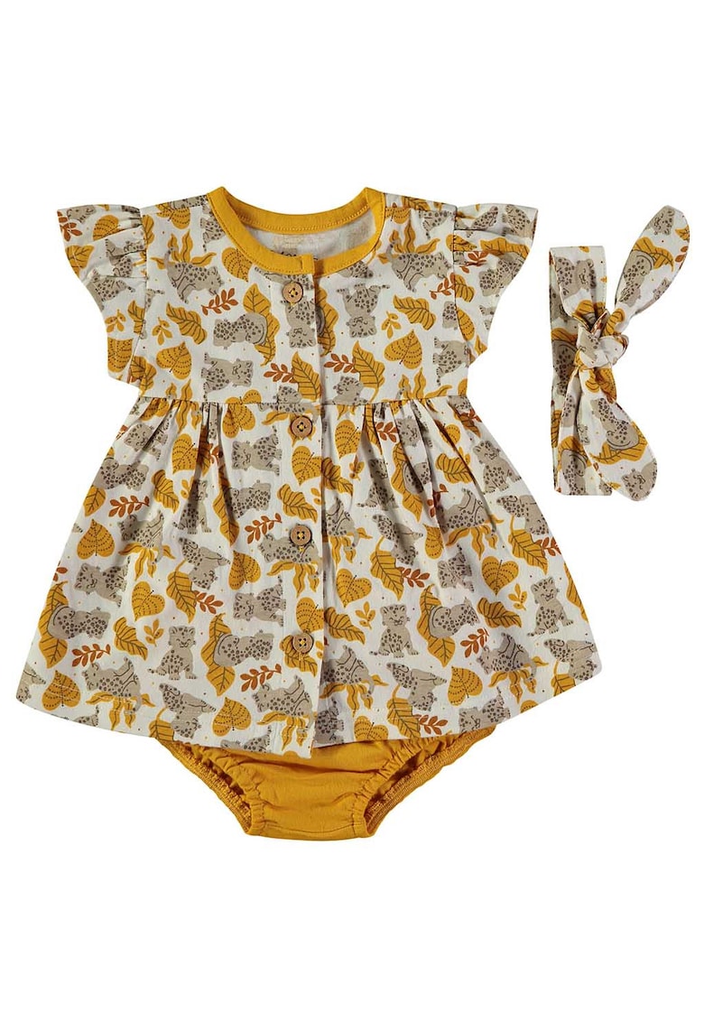 Rochie din bumbac cu chiloti si bentita - Bej/Ocru