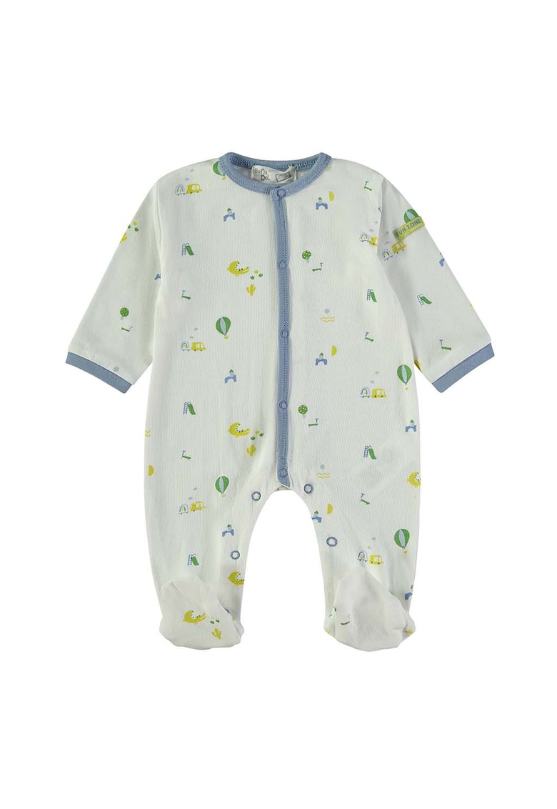 Salopeta cu botosei din bumbac si imprimeu - Albastru prafuit/Grej