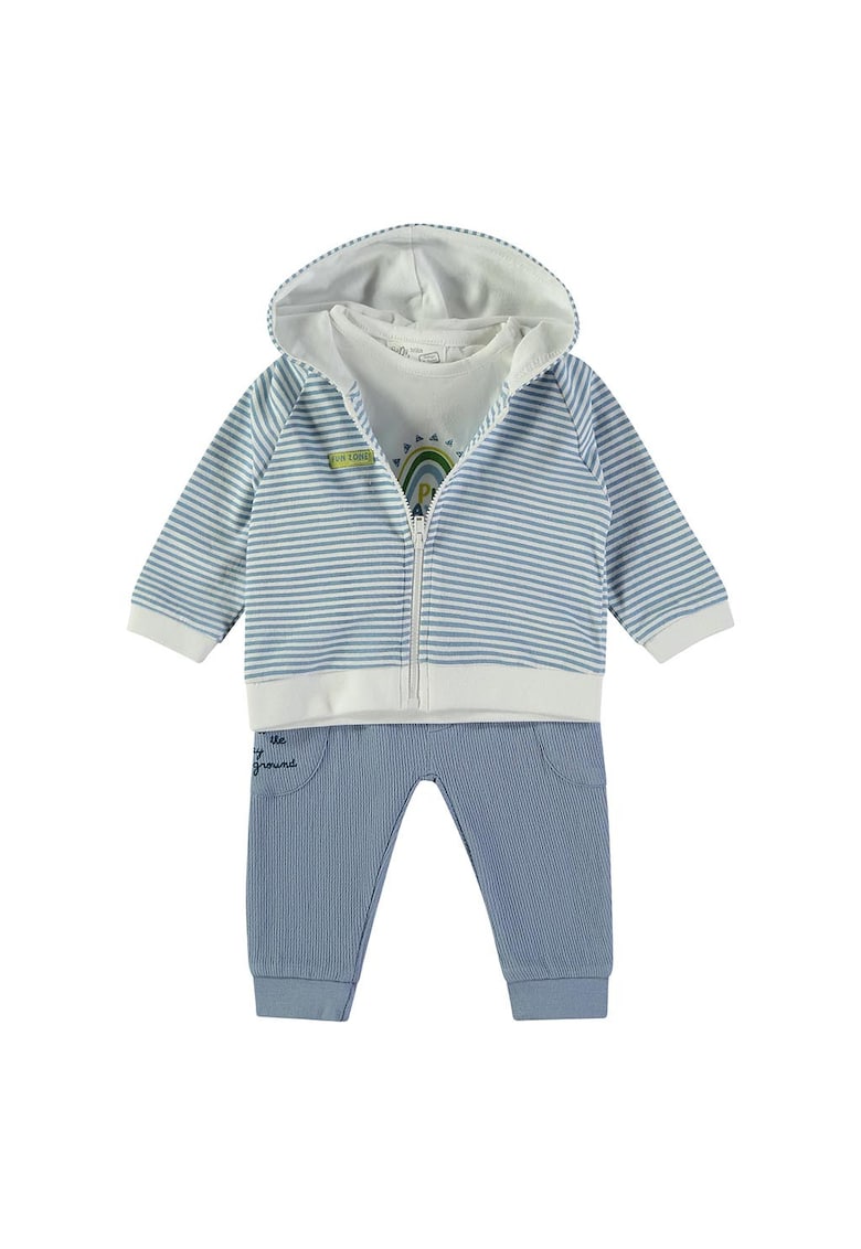 Set de imbracaminte din bumbac - 3 piese - Gri deschis/Albastru prafuit