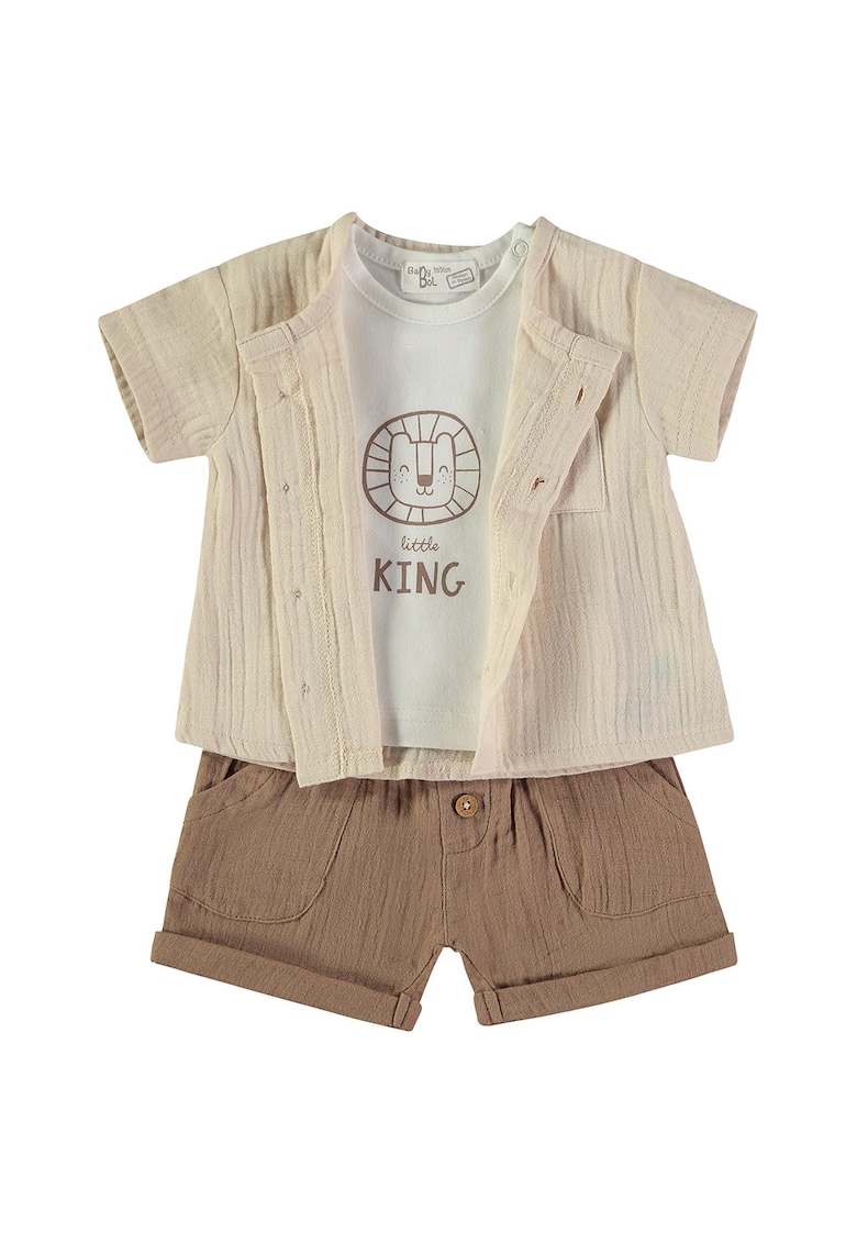 Set de imbracaminte din bumbac - 3 piese - Maro/Bej inchis