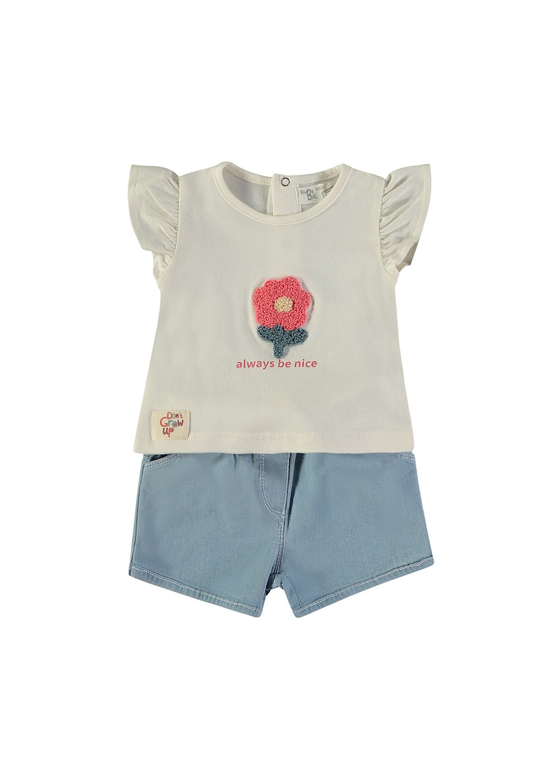 Set de tricou si blugi scurti - Albastru prafuit/Grej