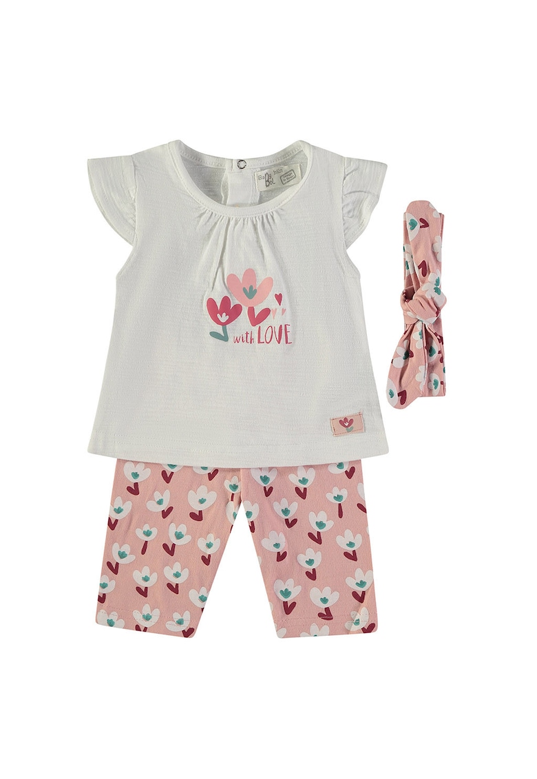 Set de tricou si colanti cu bentita - Gri deschis/Roz deschis