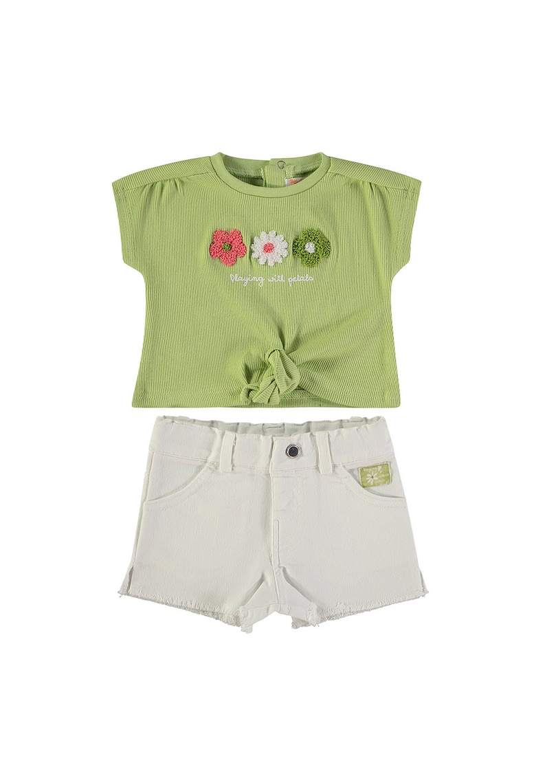 Set de tricou si blugi scurti - Gri deschis/Verde masliniu deschis