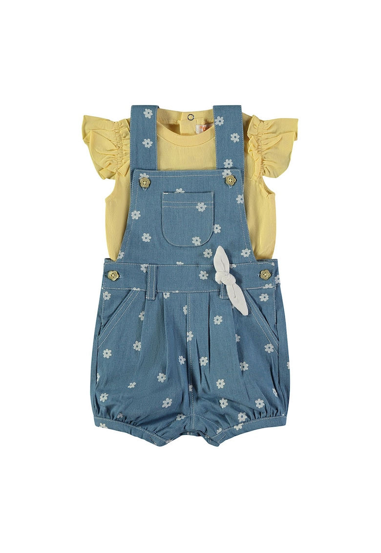 Set de sarafan din denim si tricou - Albastru prafuit/Galben deschis
