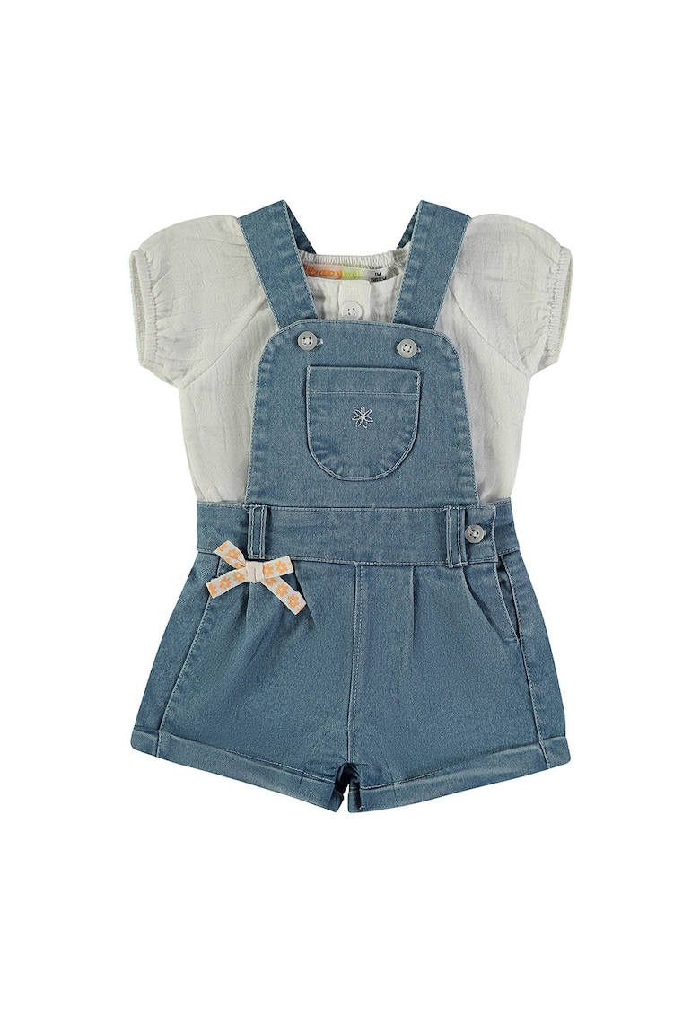 Set de sarafan din denim si bluza - Gri deschis/Albastru gentian