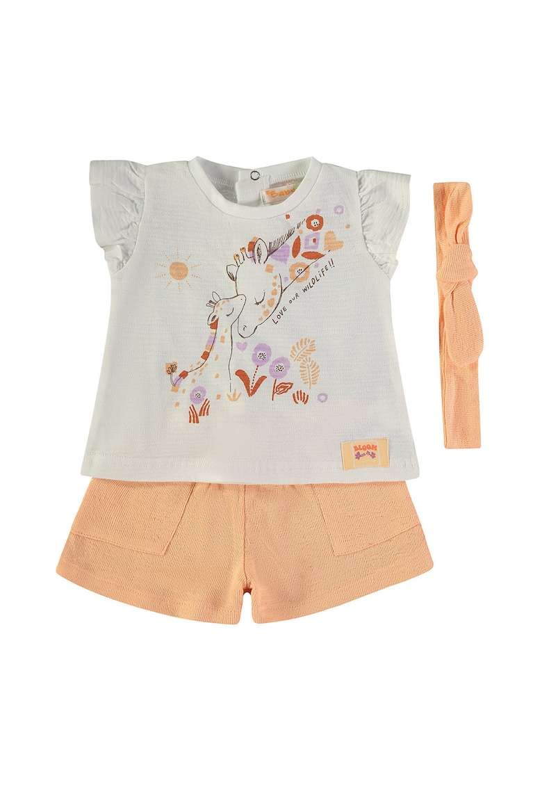 Set de tricou - pantaloni scurti si bentita - Gri deschis/Portocaliu pepene