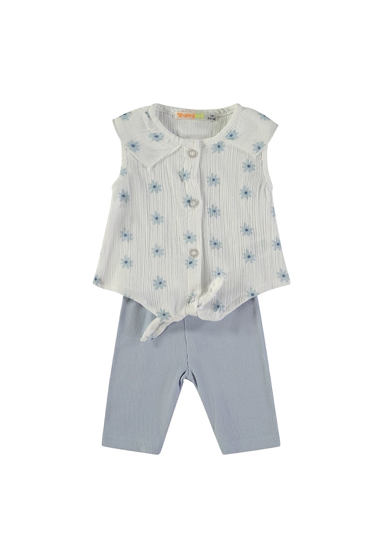 Set de bluza si colanti - Albastru pastel/Gri deschis