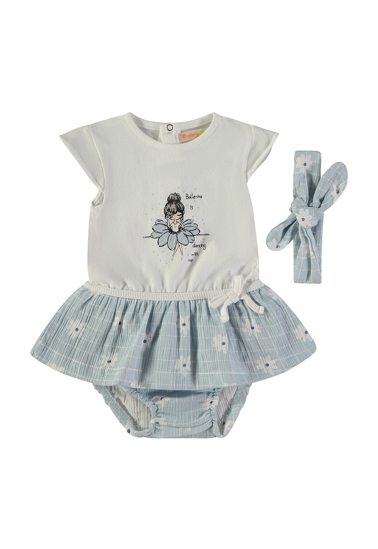 Rochie cu chiloti si bentita - Albastru pastel/Gri deschis