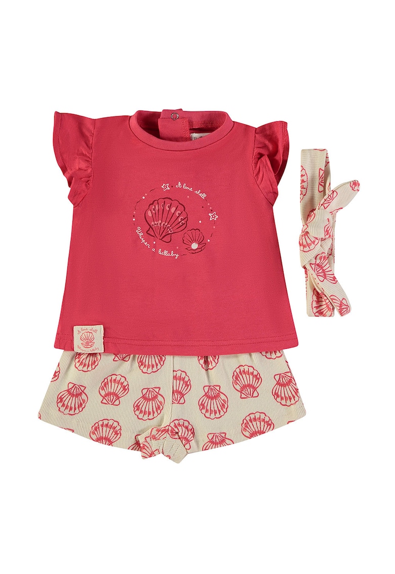 Set de tricou - pantaloni scurti si bentita - Fucsia/Bej