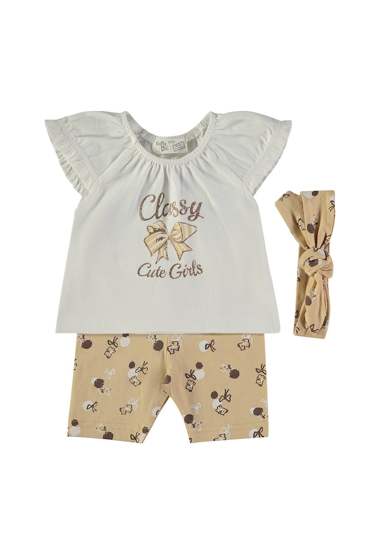 Set de imbracaminte din bumbac cu imprimeu - 3 piese - Gri deschis/Maro camel