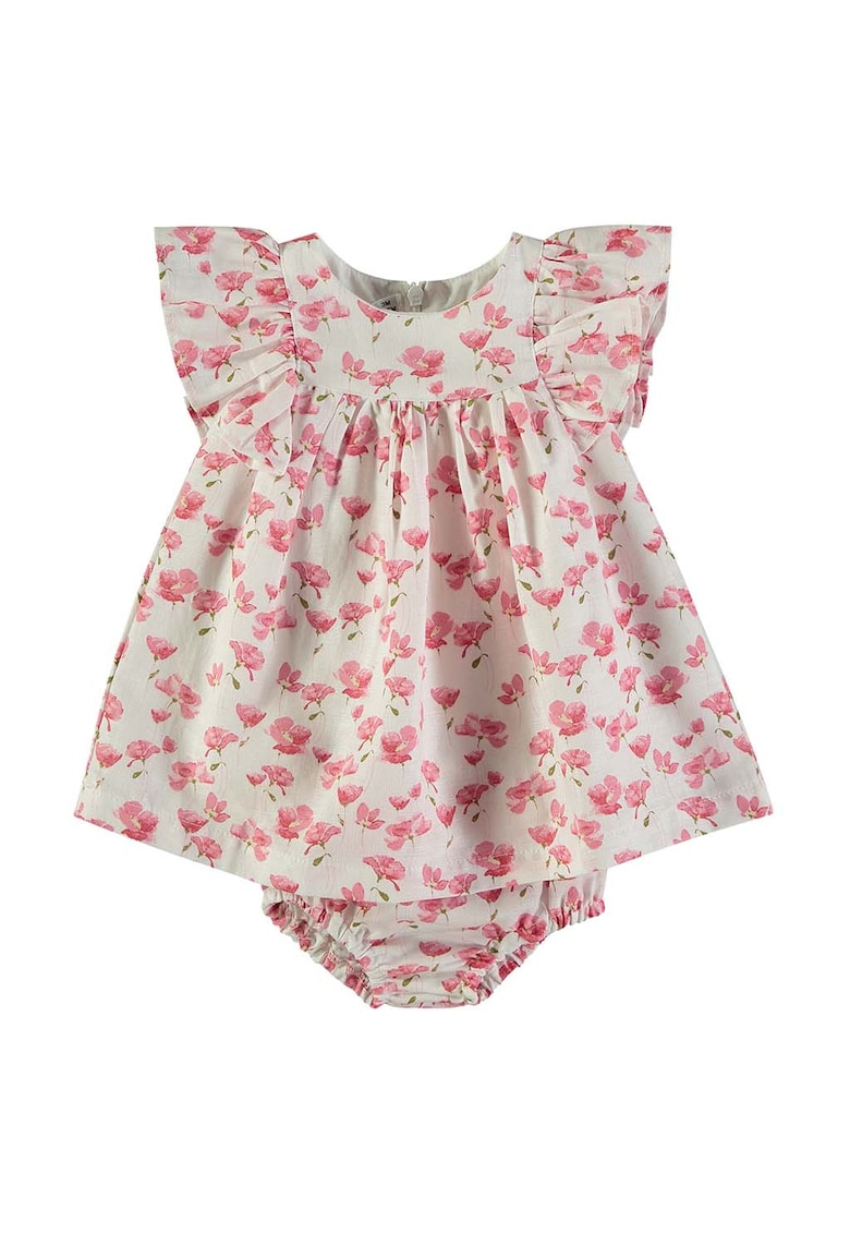 Set de rochie cu volane - imprimeu floral si chiloti - Grej/Rosu pastelat