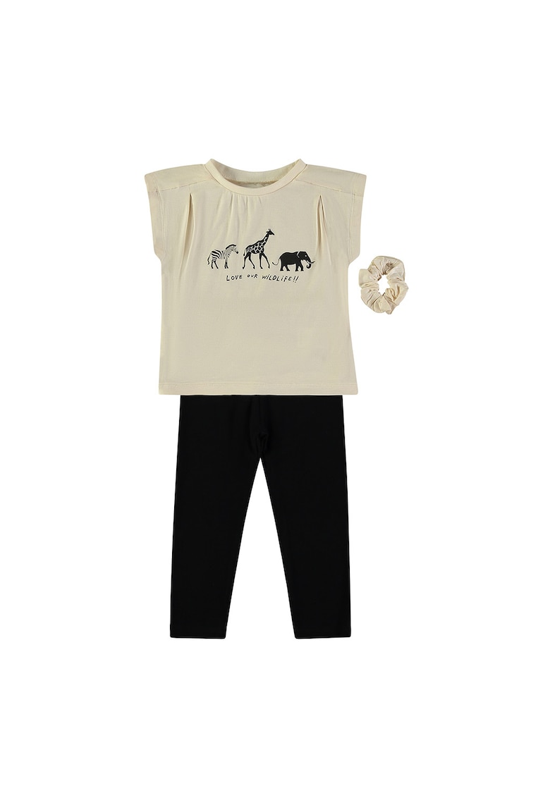 Set de colanti - elastic de par si tricou - fara maneci - Negru/Bej