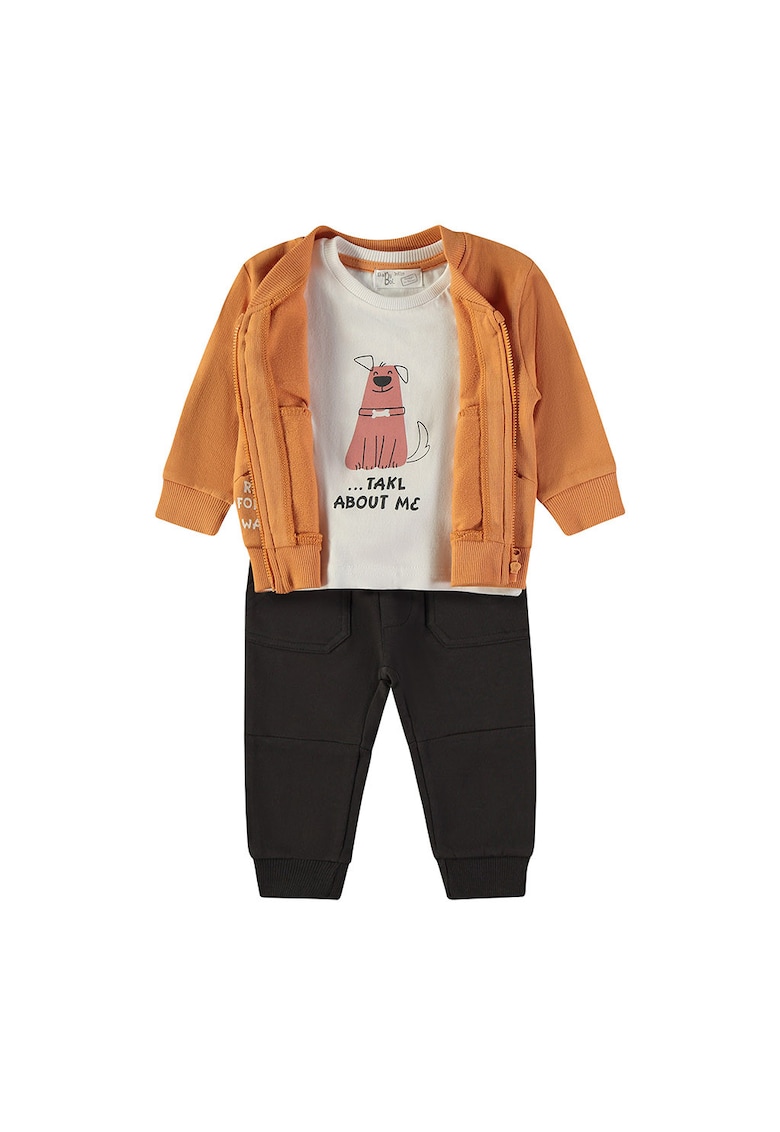 Set de trening din bumbac cu imprimeu grafic - 3 piese - Negru/Gri deschis/Portocaliu inchis