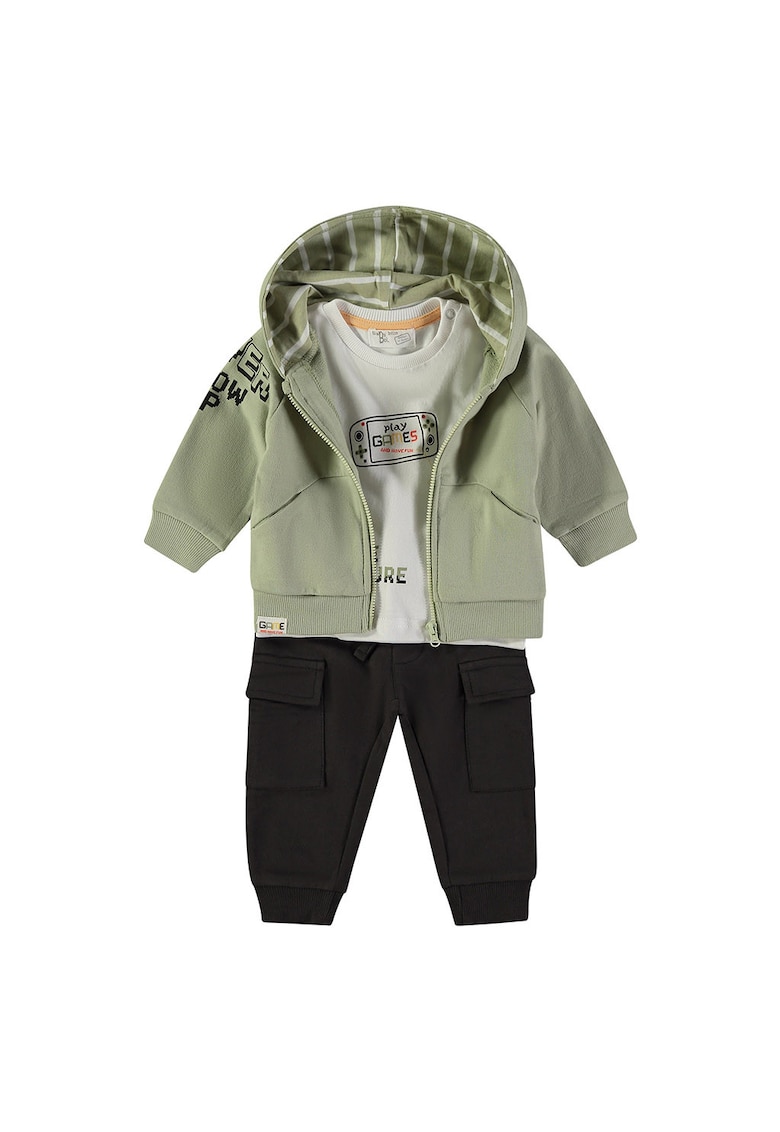 Set de trening din bumbac cu imprimeu - 3 piese - Negru/Gri deschis/Verde sparanghel