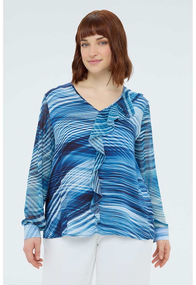 Bluza cu decolteu in V si imprimeu - Albastru