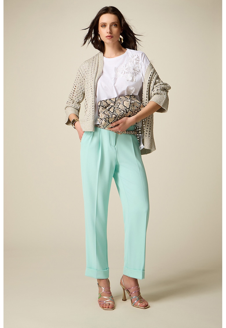 Pantaloni cu talie inalta si pliuri - Mint
