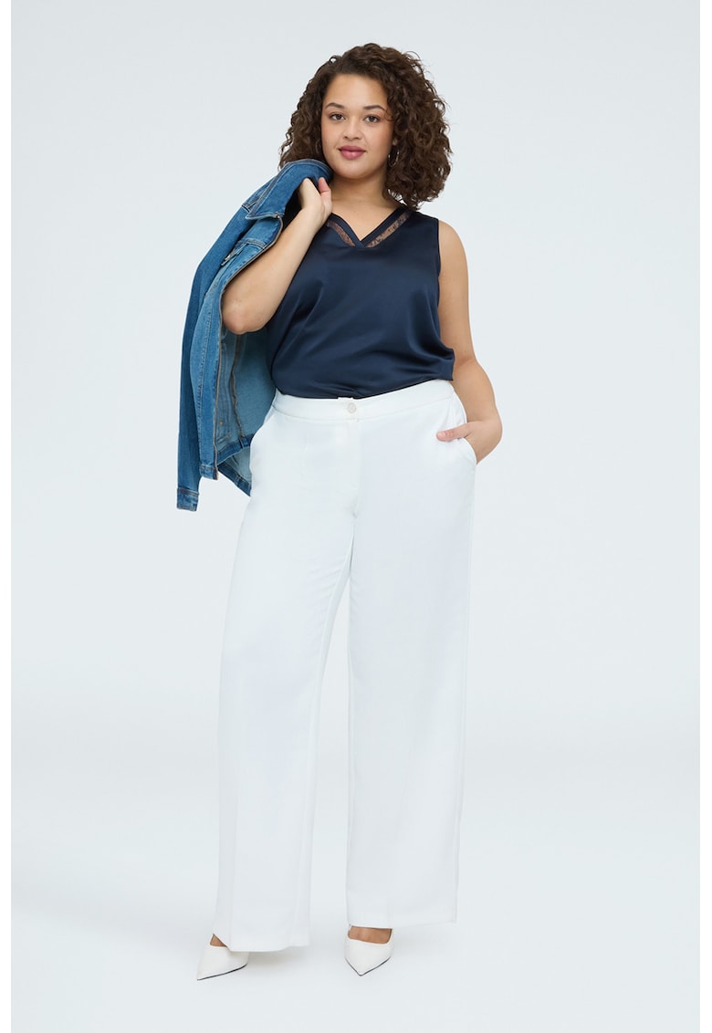 Top cu aspect de satin si insertii din dantela - Albastru inchis