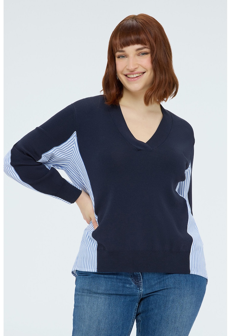 Pulover cu decolteu in V si design 2-in-1 - Albastru