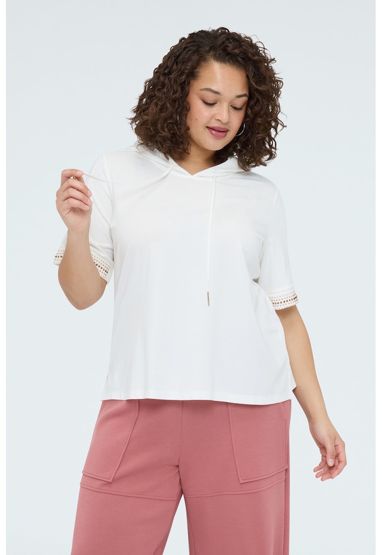 Hanorac cu maneci scurte si aplicatii din strasuri - Alb