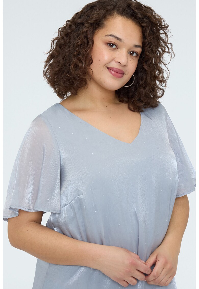 Bluza cu aspect stralucitor si decolteu in V - Albastru lavanda