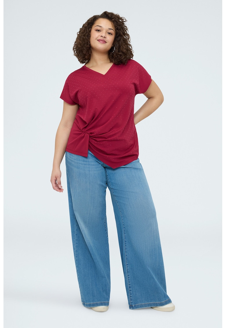 Tricou cu decolteu in V si fronseuri - Rosu