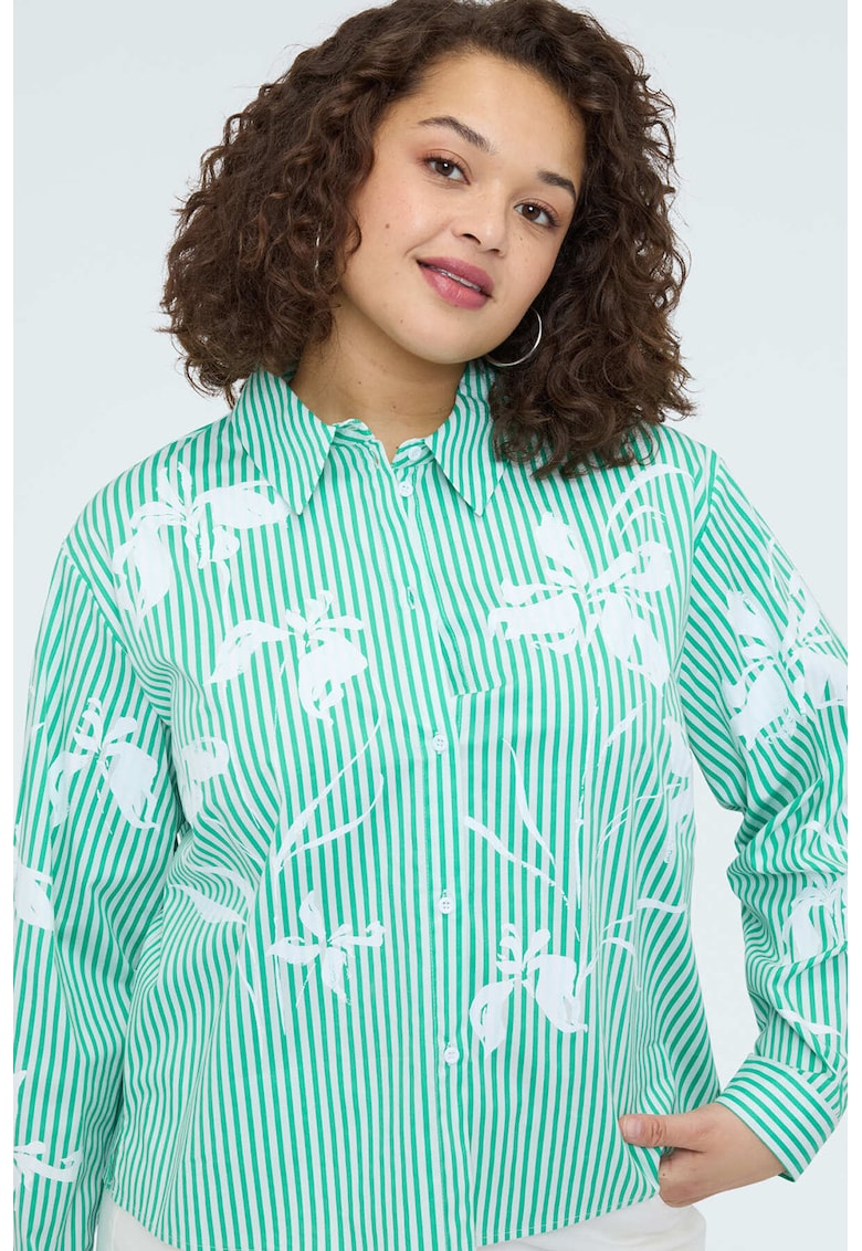 Camasa cu dungi si flori - Alb/Mint