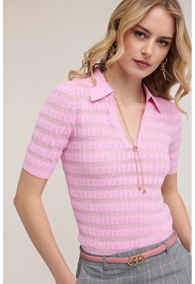 Tricou semitransparent cu dungi - Roz pastel