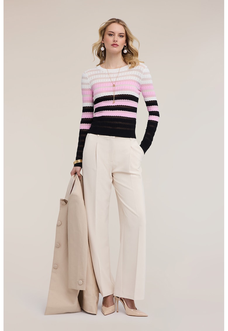 Pulover semitransparent cu dungi - Alb/Negru/Roz