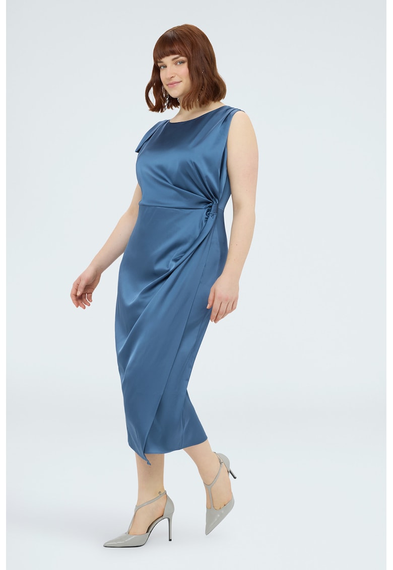 Rochie creion din satin cu maneci detasabile - Albastru