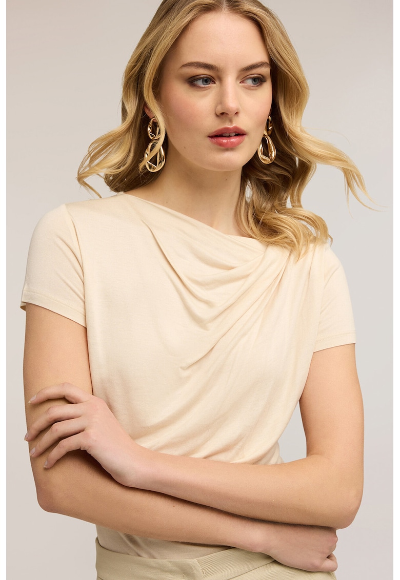Tricou slim-fit cu model uni - Crem