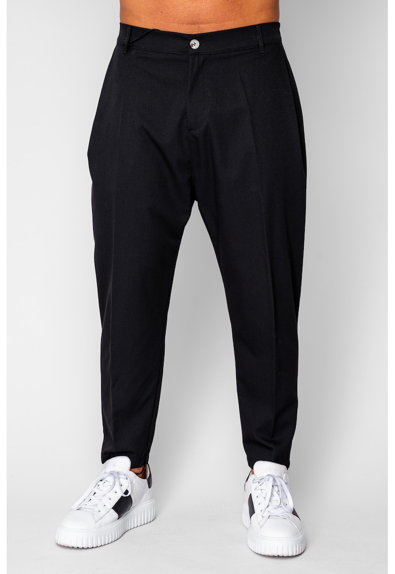 Pantalon lung cu elastic si nasture Black 20476 - Negru