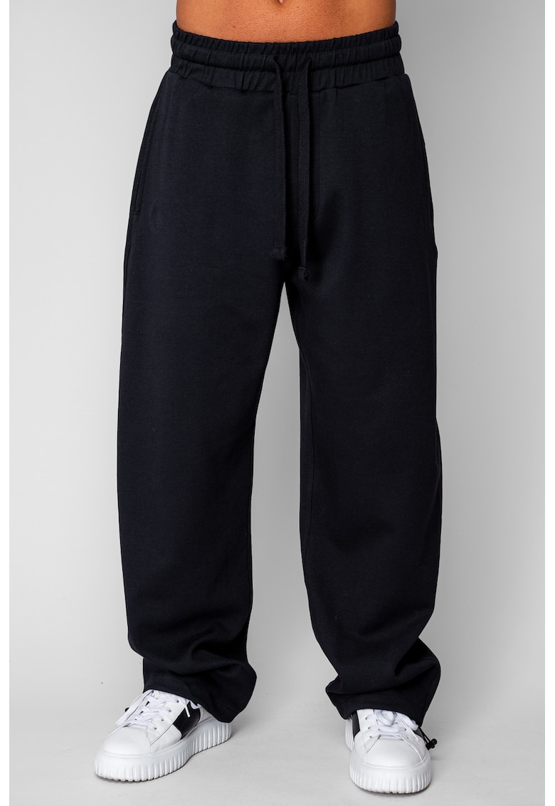 Pantaloni din bumbac - lung cu cordon elastic cu stopper la terminatie Black 20511 - Negru