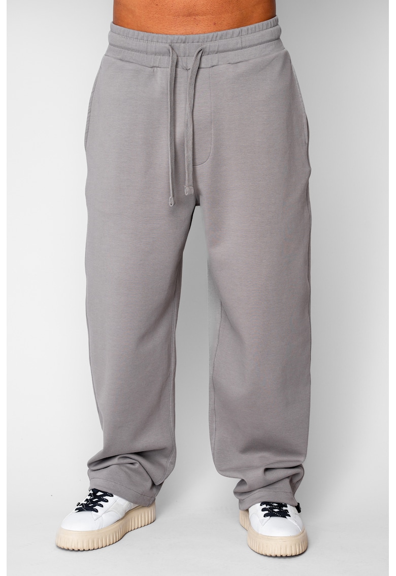 Pantaloni din bumbac - lung cu cordon elastic cu stopper la terminatie Grey 20515 - Gri