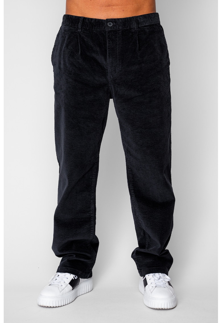 Pantaloni drep lung din reiat bumbac Black 20507 - Negru