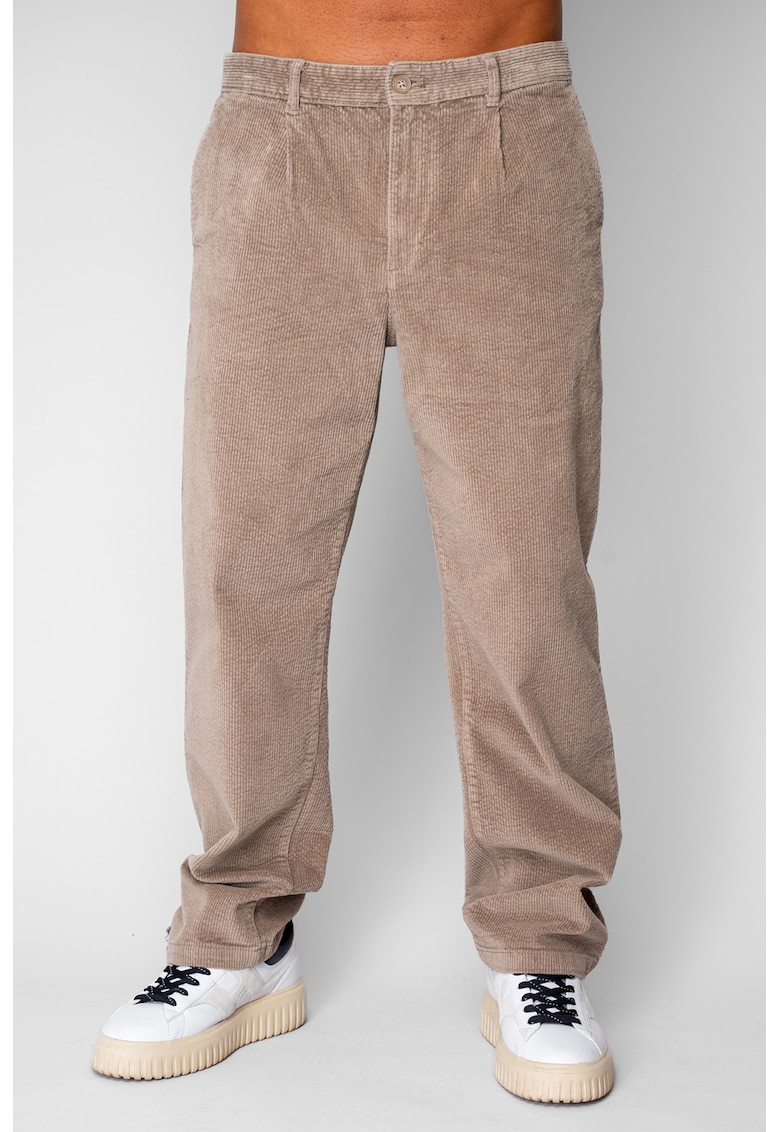 Pantaloni drep lung din reiat bumbac Beige 20496 - Bej
